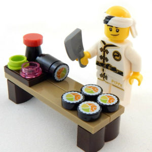 LEGO Sushi Chef Minifig – with sushi and table
