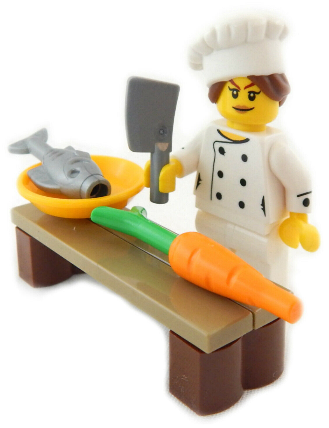 LEGO NEW COOK CHEF MINIFIGURE WITH FISH AND MINIFIG FOOD PIECES