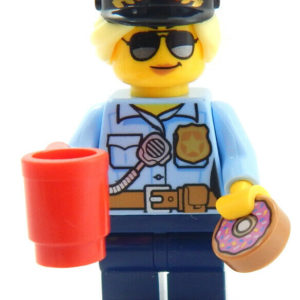 LEGO Police Officer Minifig – Blonde Hair – with Donut and Mug