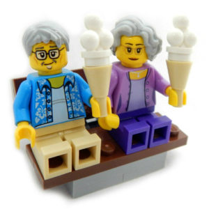 LEGO Grandparents on Bench With Ice Cream