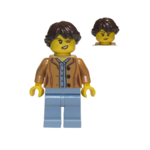 LEGO City Winking Lady Minifig – in Brown Jacket