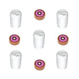 Pack of 5 LEGO Coffee Cups and 4 Donuts