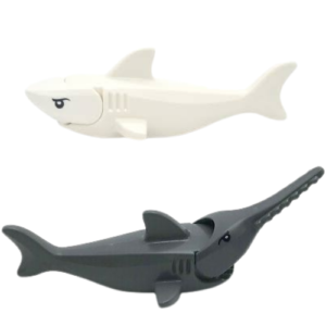 White LEGO Shark and Grey Swordfish