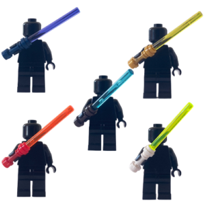 Pack of 5 LEGO Lightsabers – Purple, Yellow, Gold, Blue and Orange