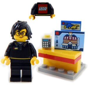LEGO Store Employee “Brock” with checkout register and LEGO sets
